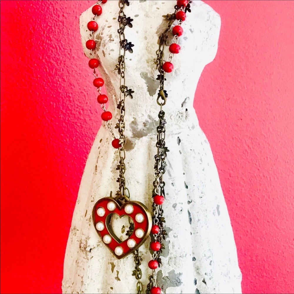 Handcrafted Red Heart Rosary Necklace